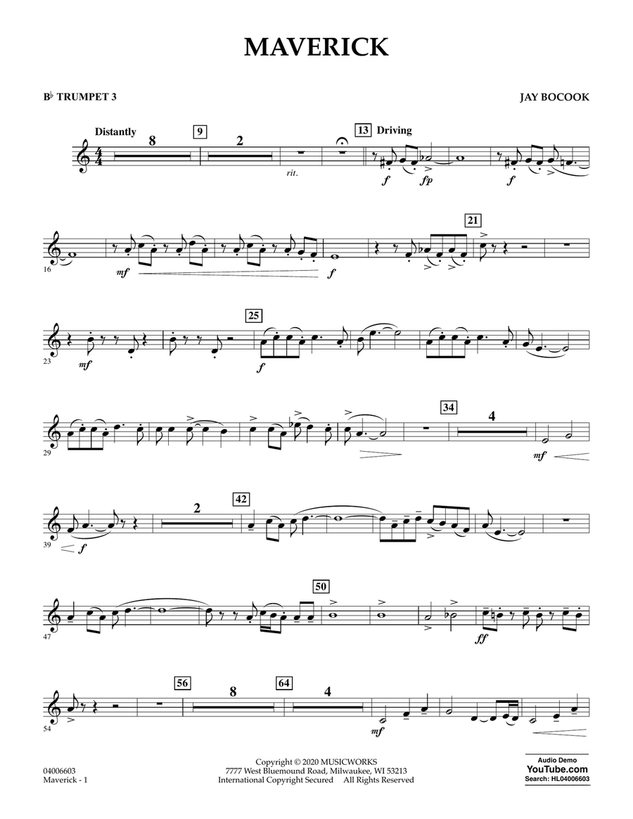 Maverick - Bb Trumpet 3 Concert Band scores gallery preview page 1