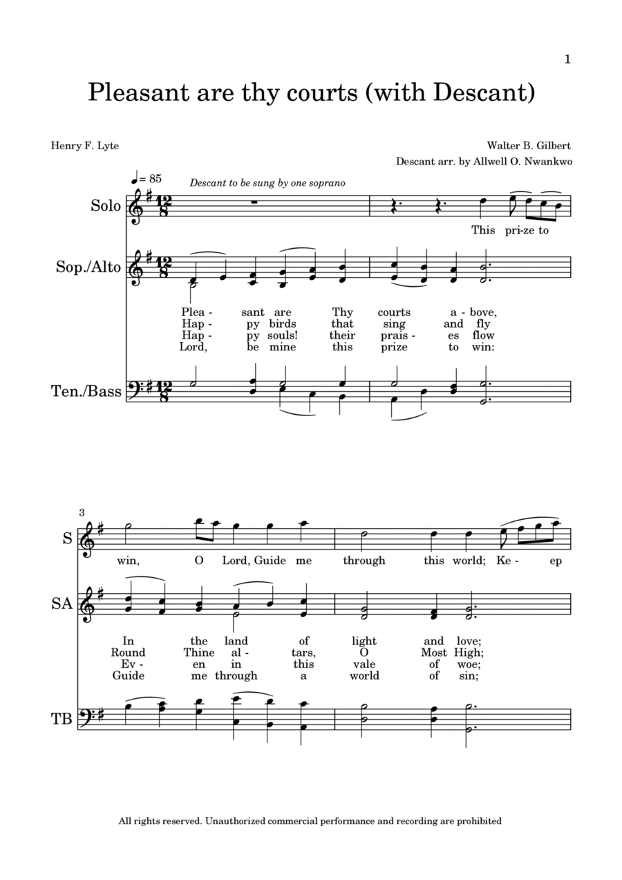 Pleasant are thy courts (with Descant) 4-Part scores gallery preview page 1