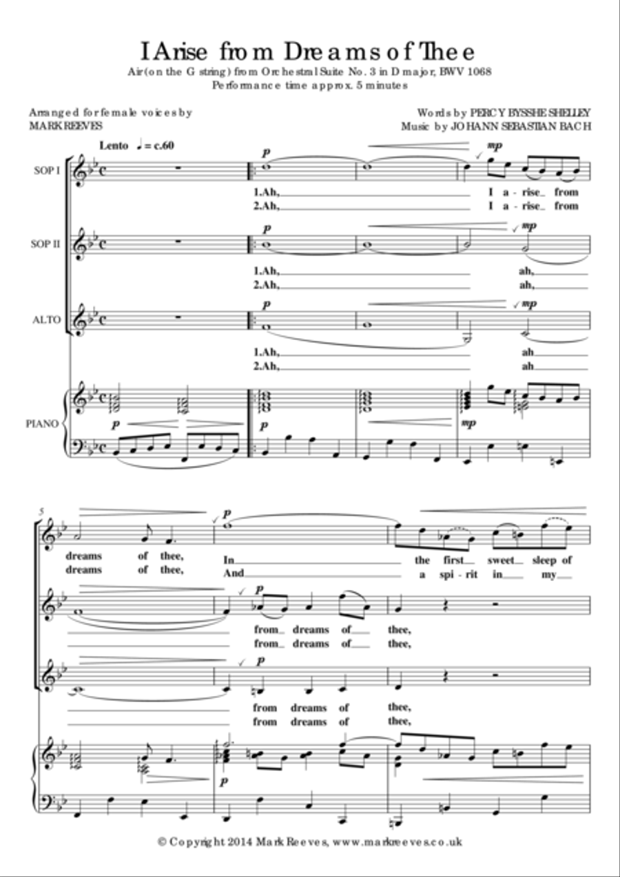 I Arise from Dreams of Thee - Air on the G String (SSA) SSA scores gallery preview page 1