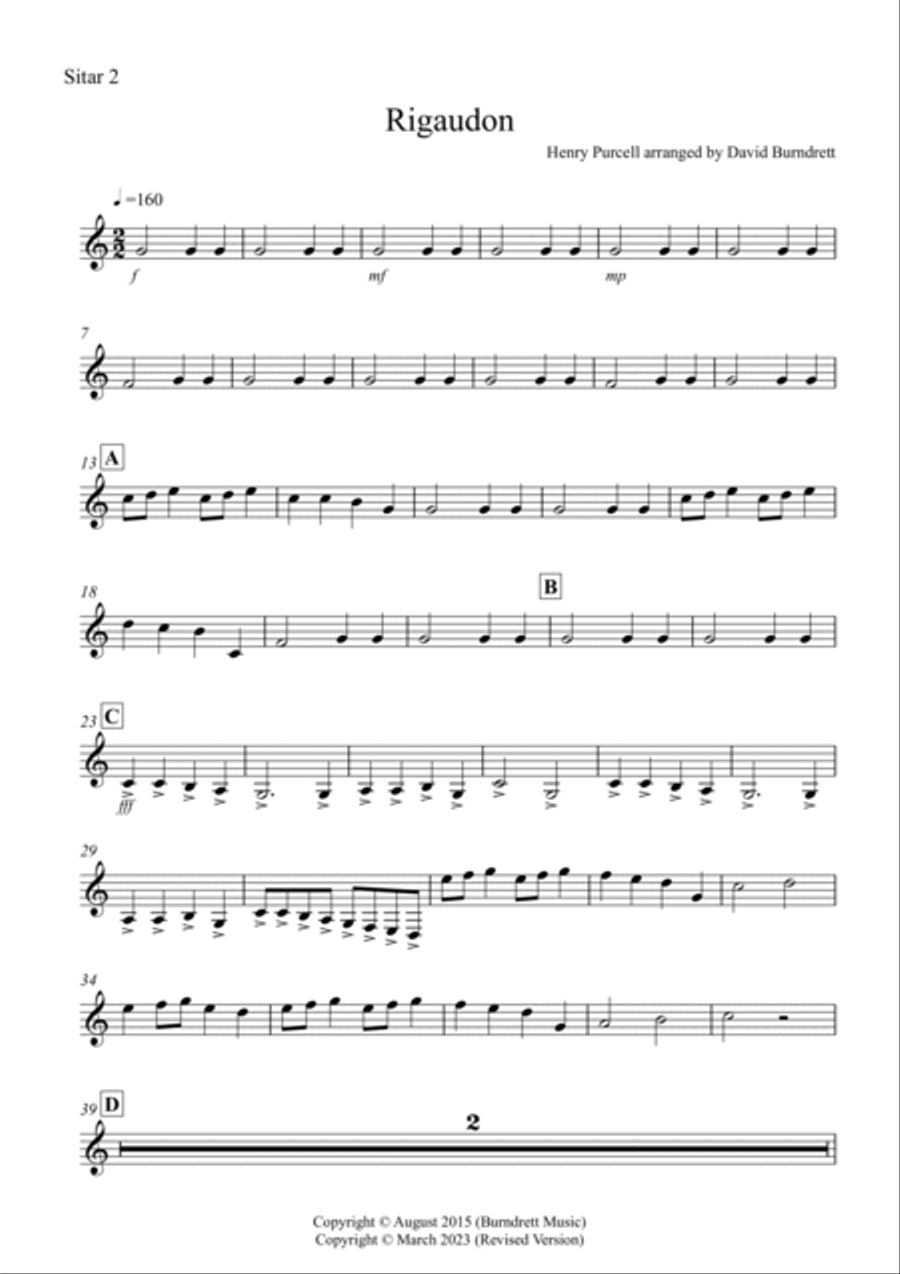 Rigaudon for Sitar Quartet Small Ensemble scores gallery preview page 5
