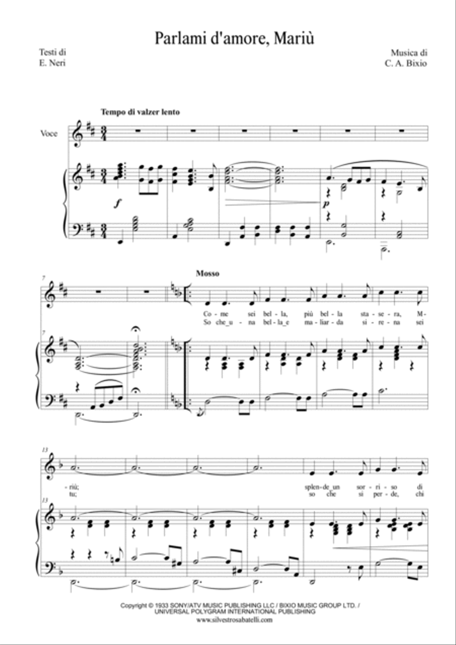 Parlami D'amore Mariu Parlami D'amore Mariu Piano, Vocal, Guitar scores gallery preview page 2