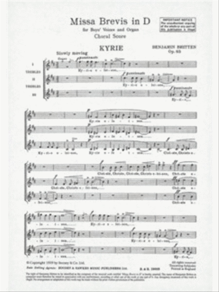 Missa Brevis in D, Op. 63 Choir scores gallery preview page 1