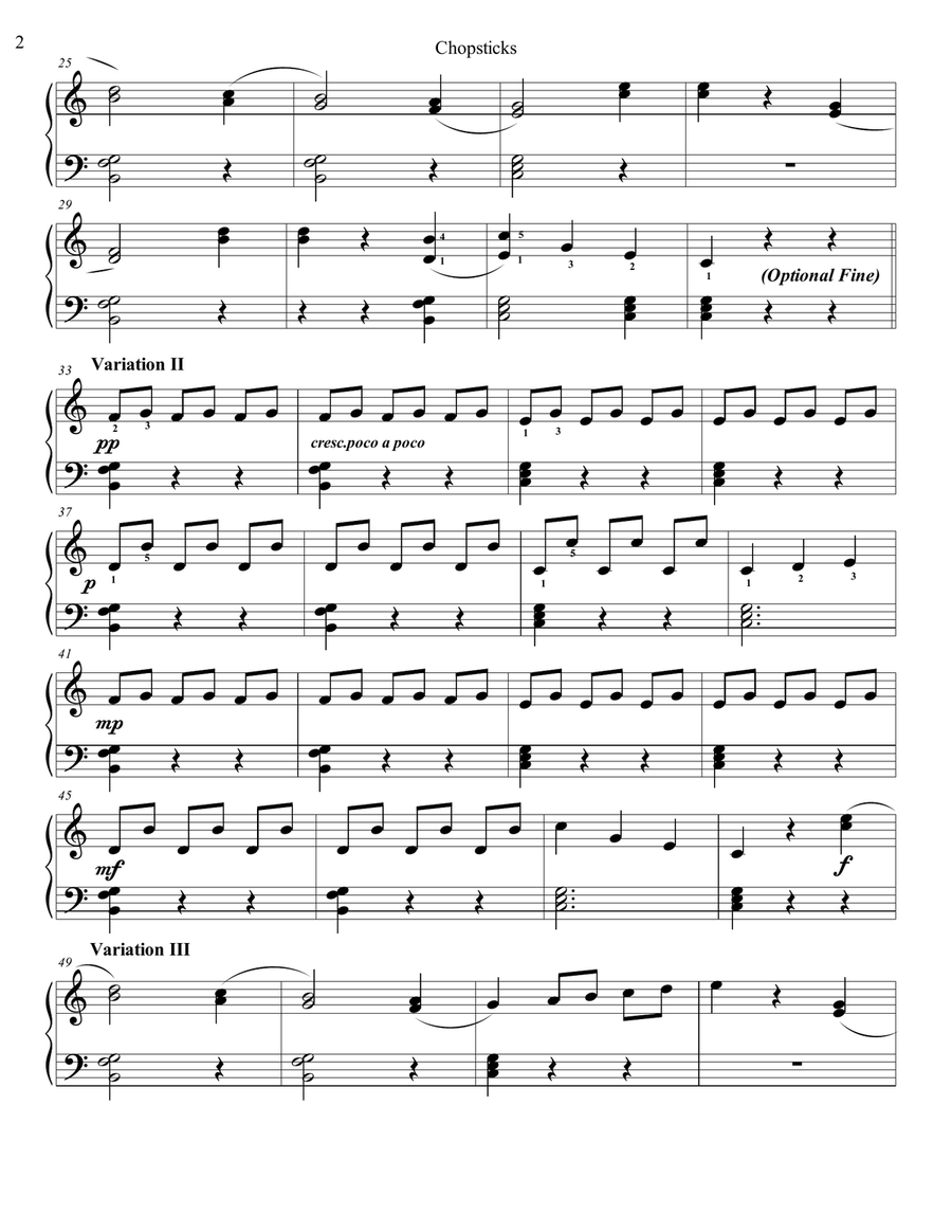 Chopsticks - Piano Solo - Early Intermediate Piano Method scores gallery preview page 2