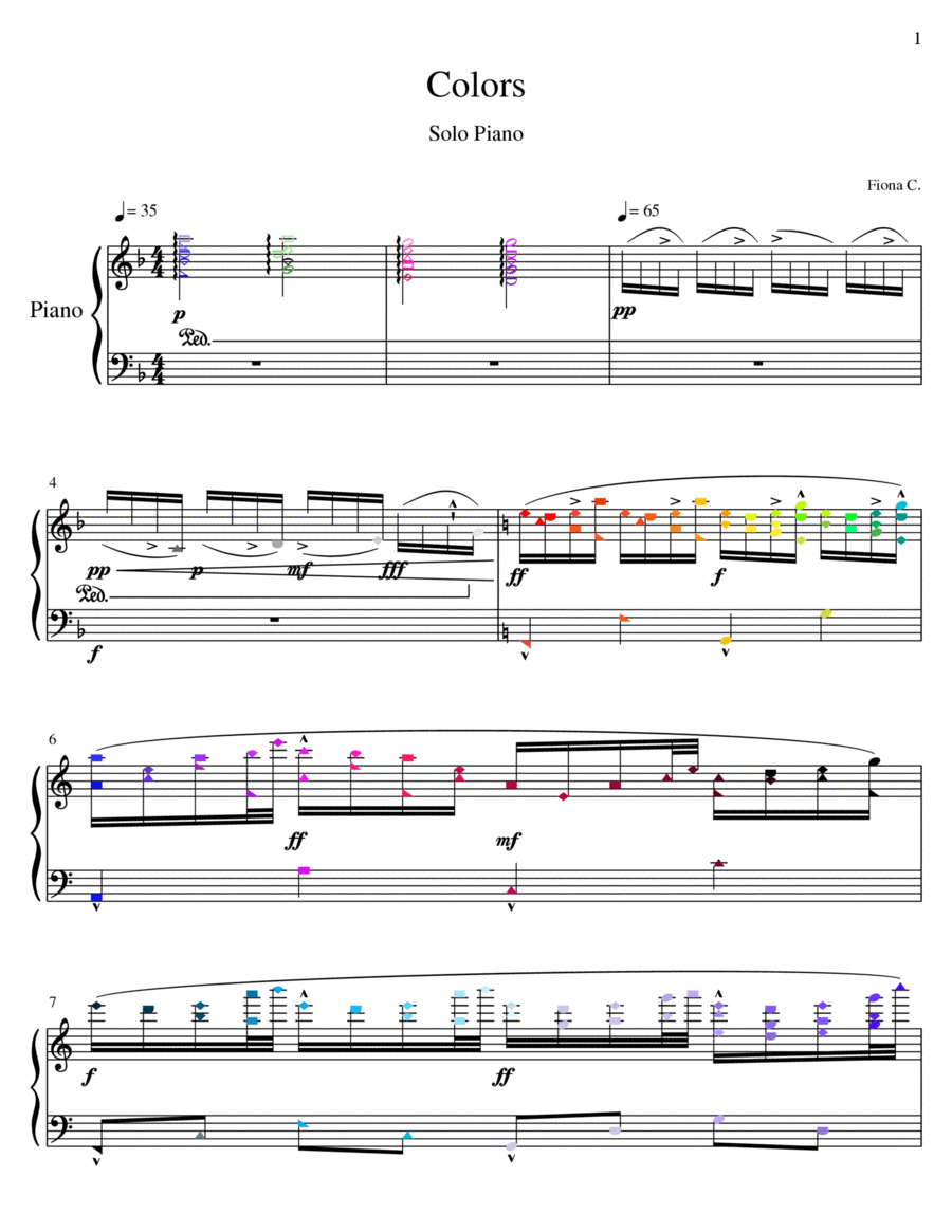Colors | Beautiful Piano Solo Piano Solo scores gallery preview page 1