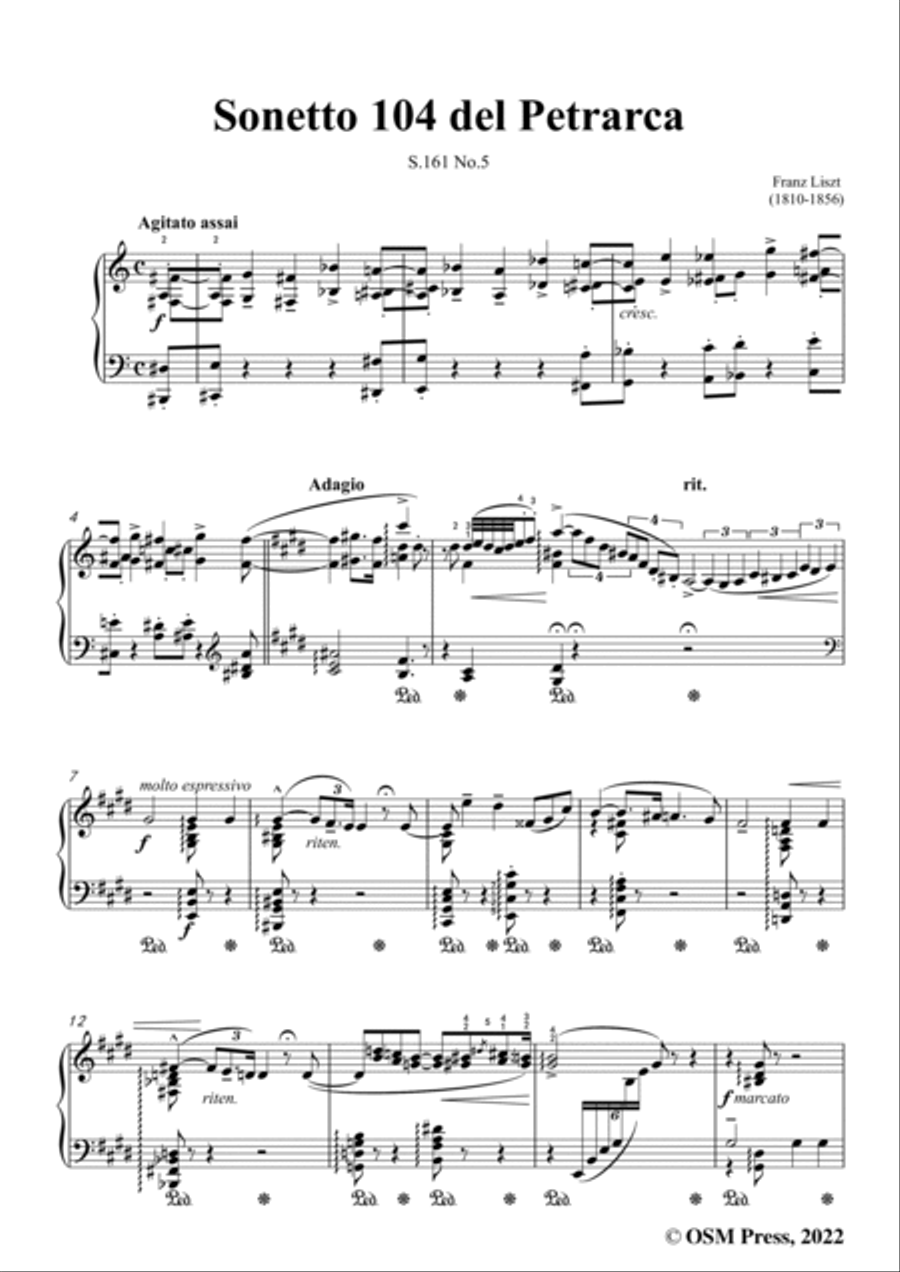Liszt-Sonetto 104 del Petrarca,S.161 No.5,from Annees de pelerinage II,S.161 Piano Solo scores gallery preview page 3