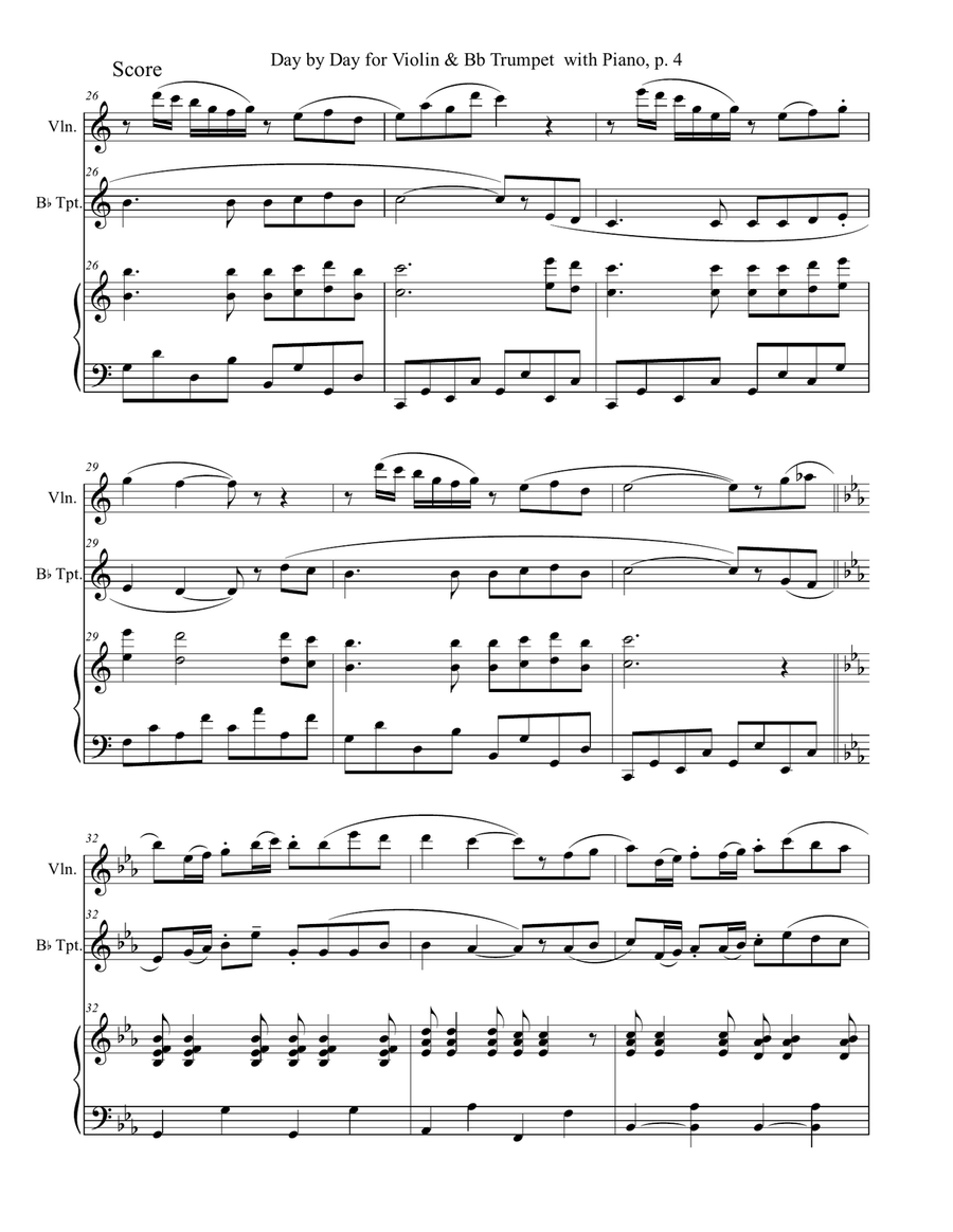 DAY BY DAY (Violin & Bb Trumpet with Piano - Score & Part included) B-Flat Trumpet scores gallery preview page 5