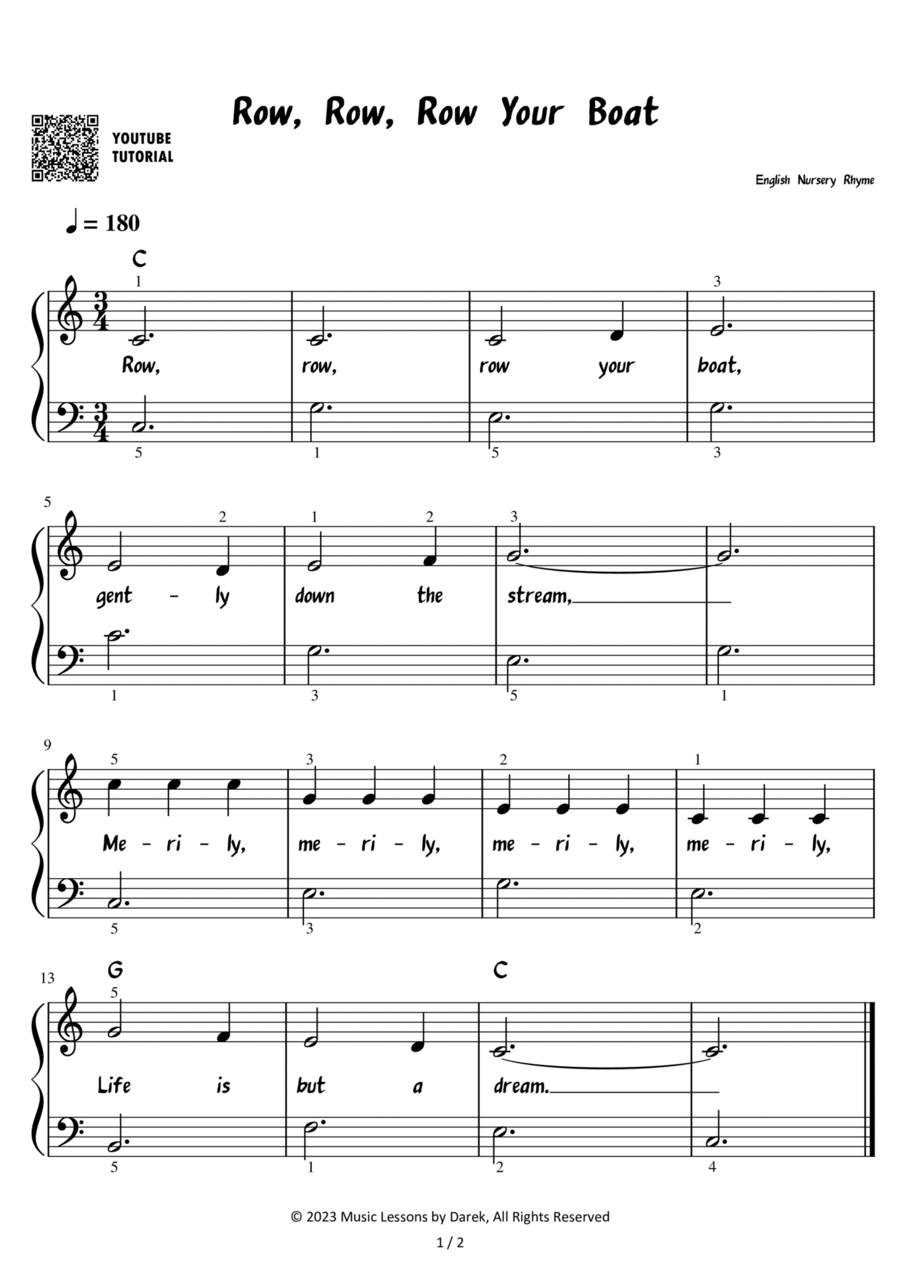 Row, Row, Row Your Boat – English Nursery Rhyme [EASY] Easy Piano scores gallery preview page 1