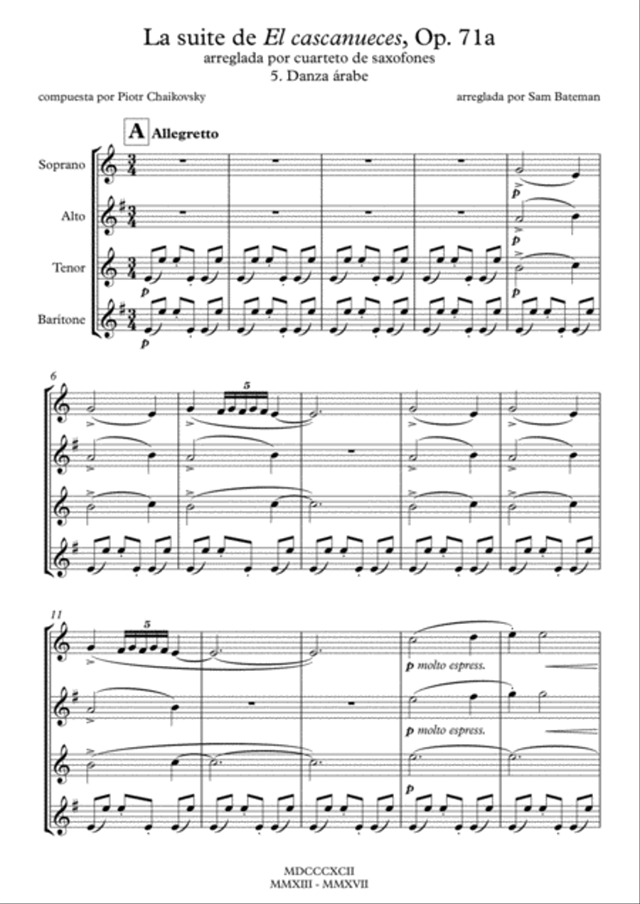 La suite de El cascanueces - 5. Danza árabe Woodwind Quartet scores gallery preview page 1