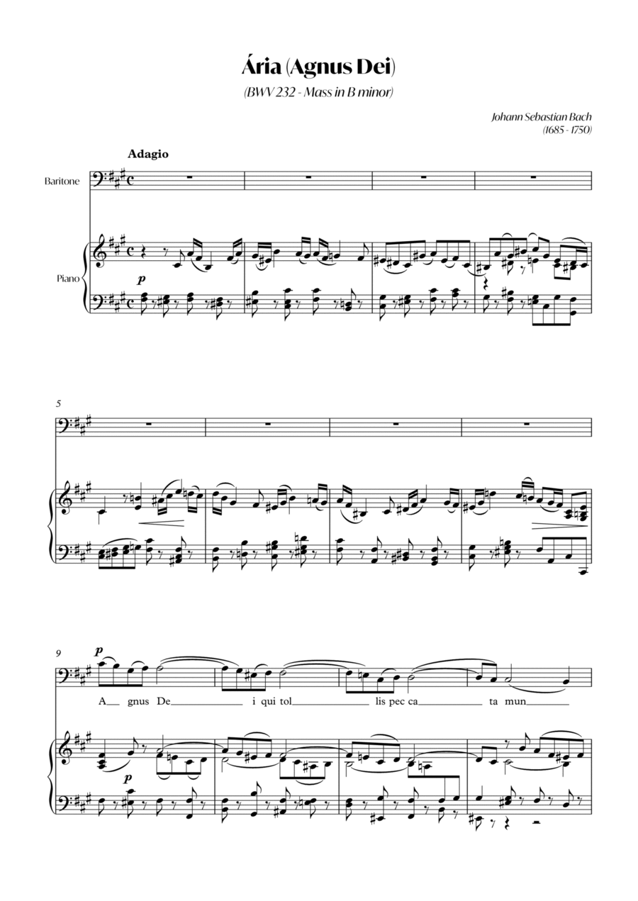 Aria (Agnus dei) from the Mass in B Minor (BACH) - Baritone_F#m Piano, Vocal, Guitar scores gallery preview page 1