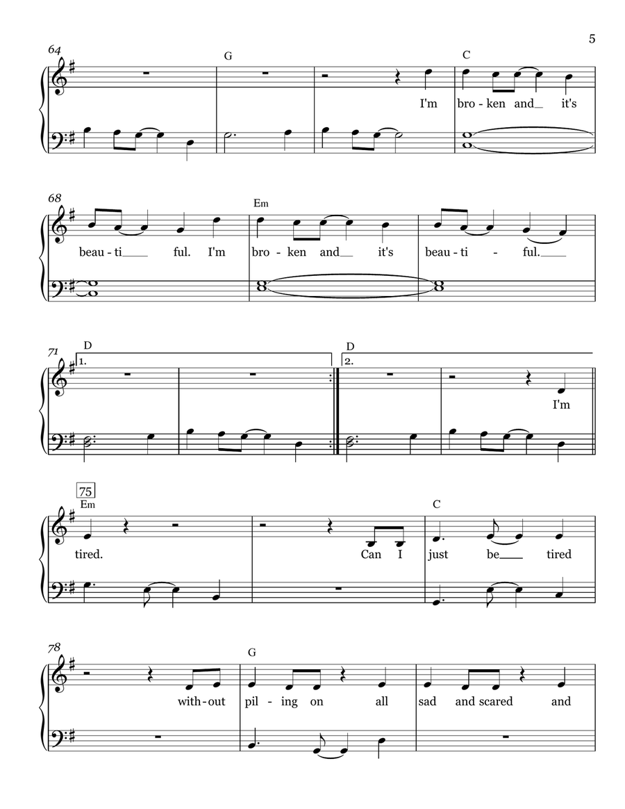 Broken & Beautiful Easy Piano scores gallery preview page 5