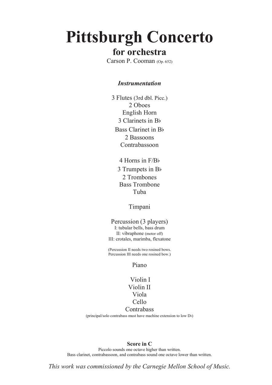 Carson Cooman: Pittsburgh Concerto (2005) for orchestra, study score Full Orchestra scores gallery preview page 1