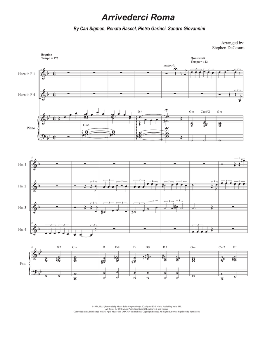 Arrivederci Roma (goodbye To Rome) Brass Quartet scores gallery preview page 1