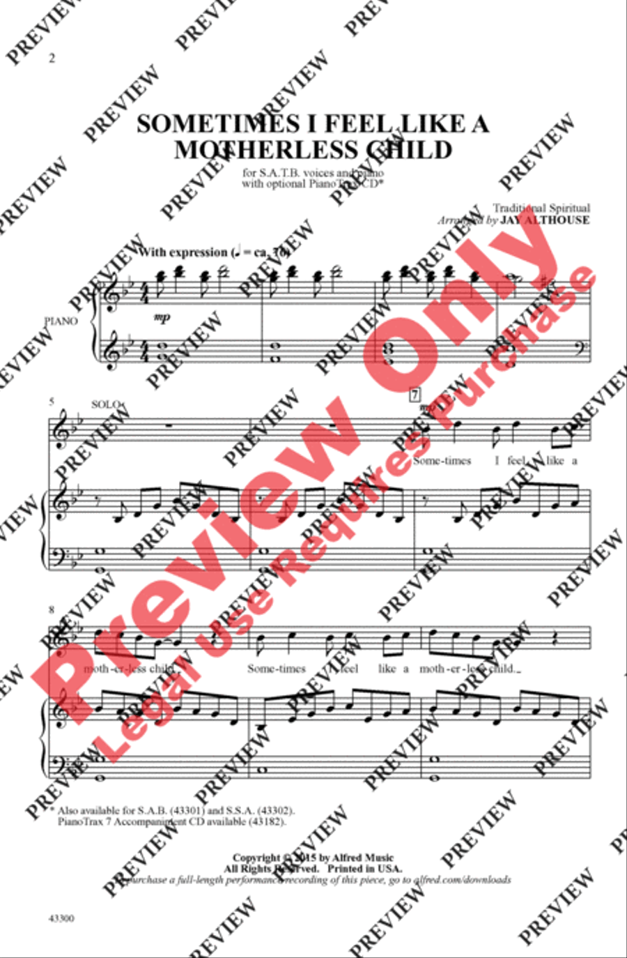 Sometimes I Feel Like a Motherless Child 4-Part scores gallery preview page 2