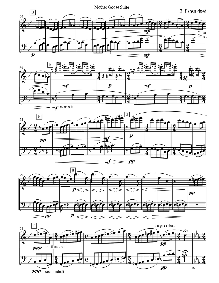 Ravel - Mother Goose Suite Selections for Flute and Bassoon Duet Woodwind Duet scores gallery preview page 3
