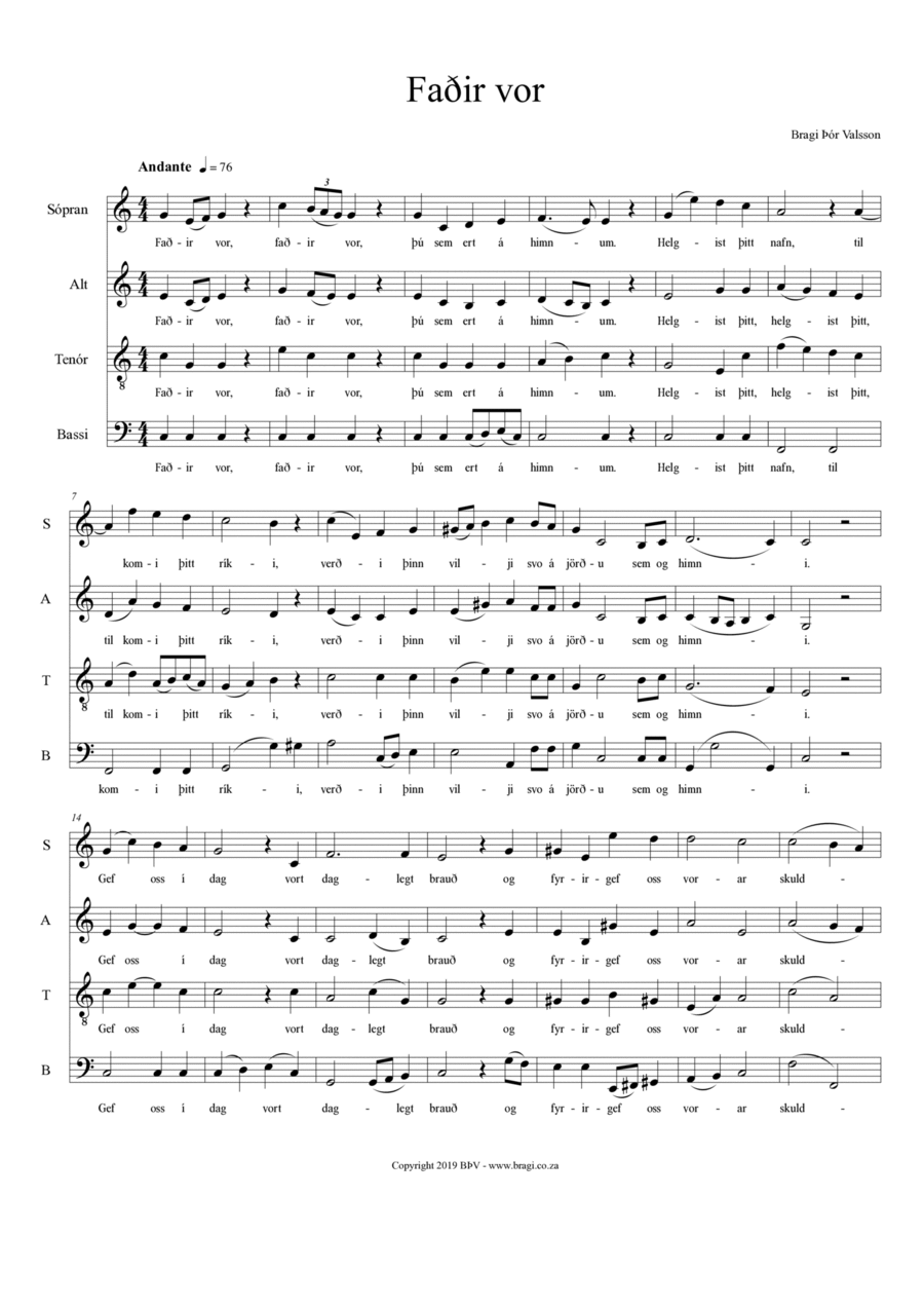 Faðir vor - original composition for SATB choir in Icelandic 4-Part scores gallery preview page 1