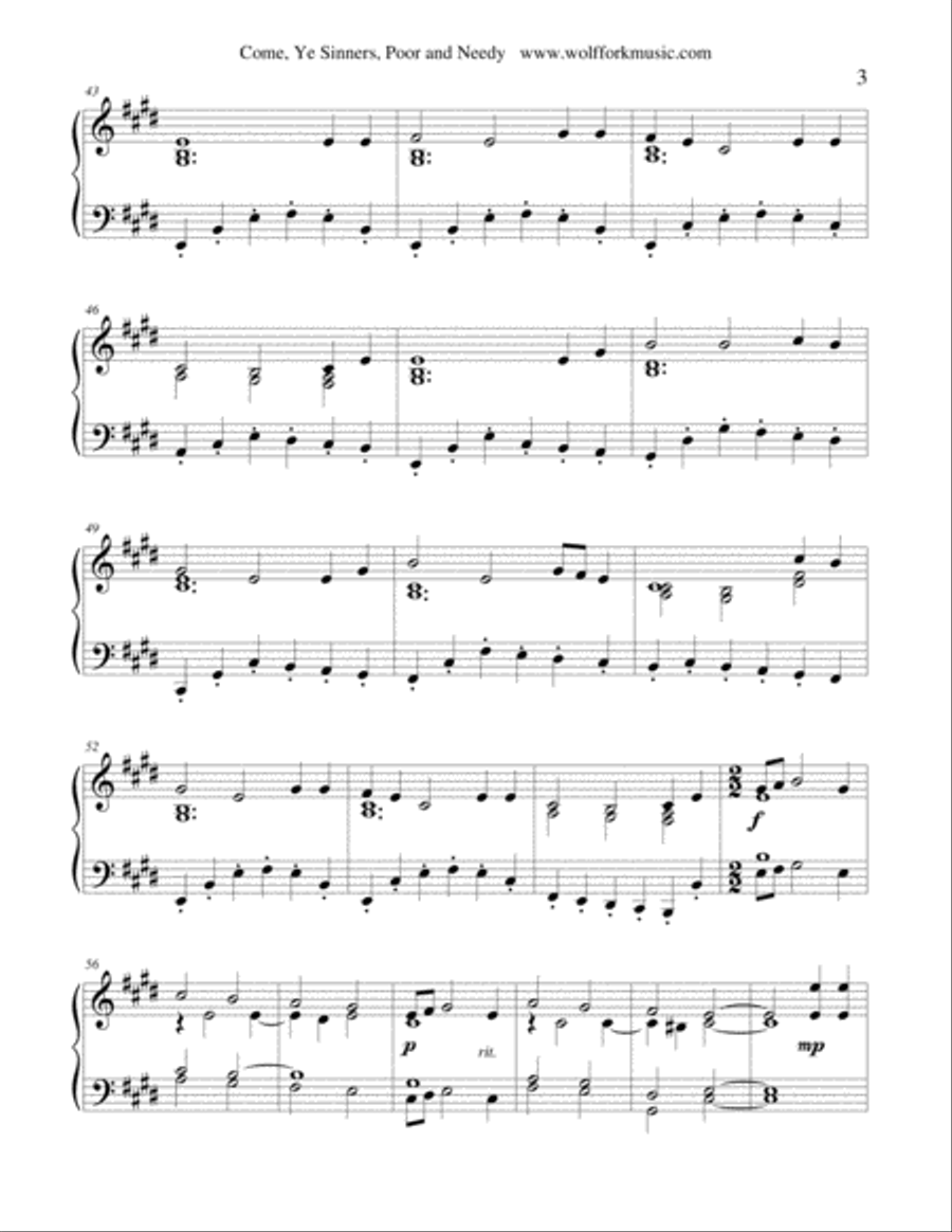 Come, Ye Sinners, Poor and Needy Piano Solo scores gallery preview page 3