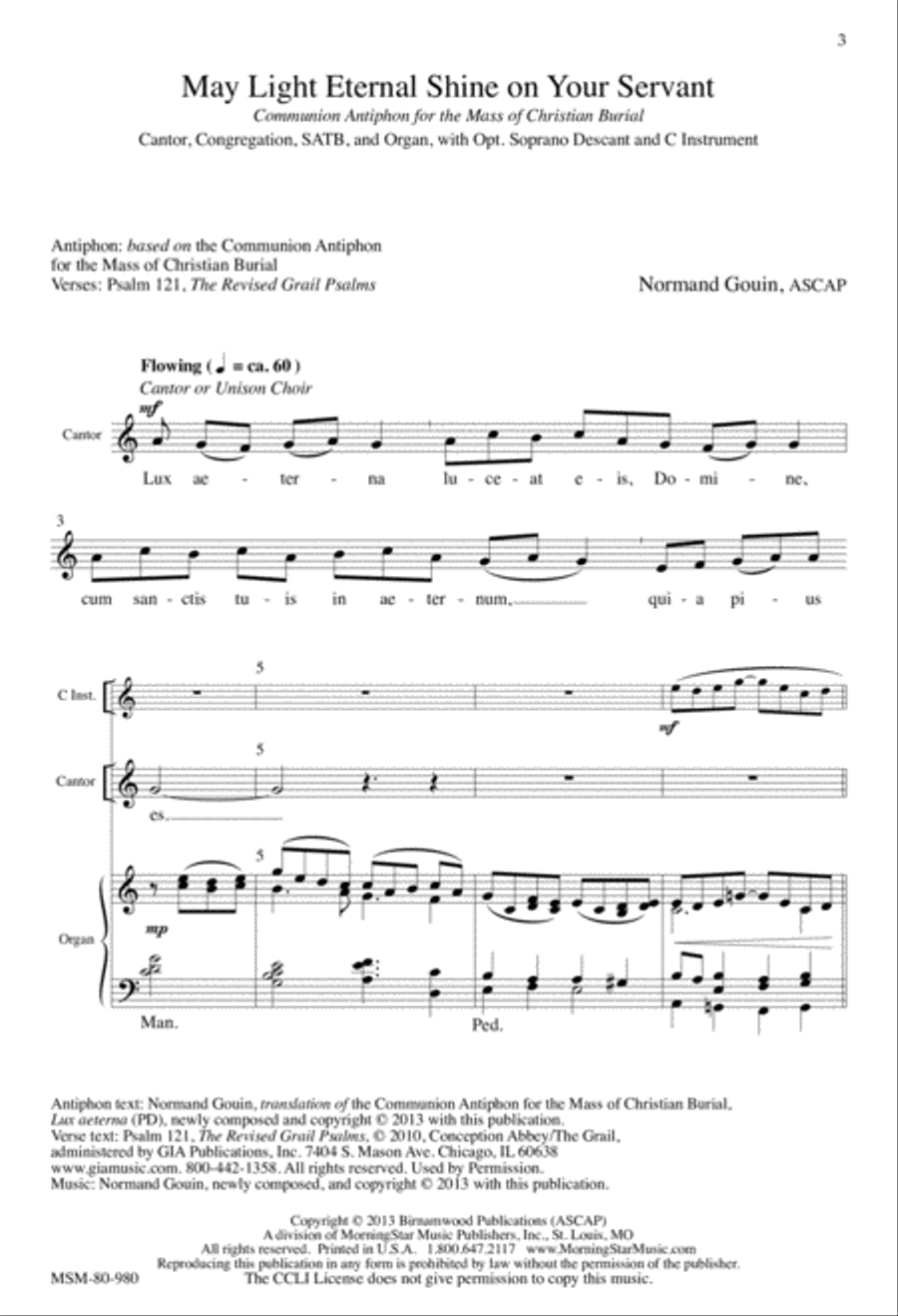 May Light Eternal Shine on Your Servant: Communion Antiphon for the Mass of Christian Burial 4-Part scores gallery preview page 3