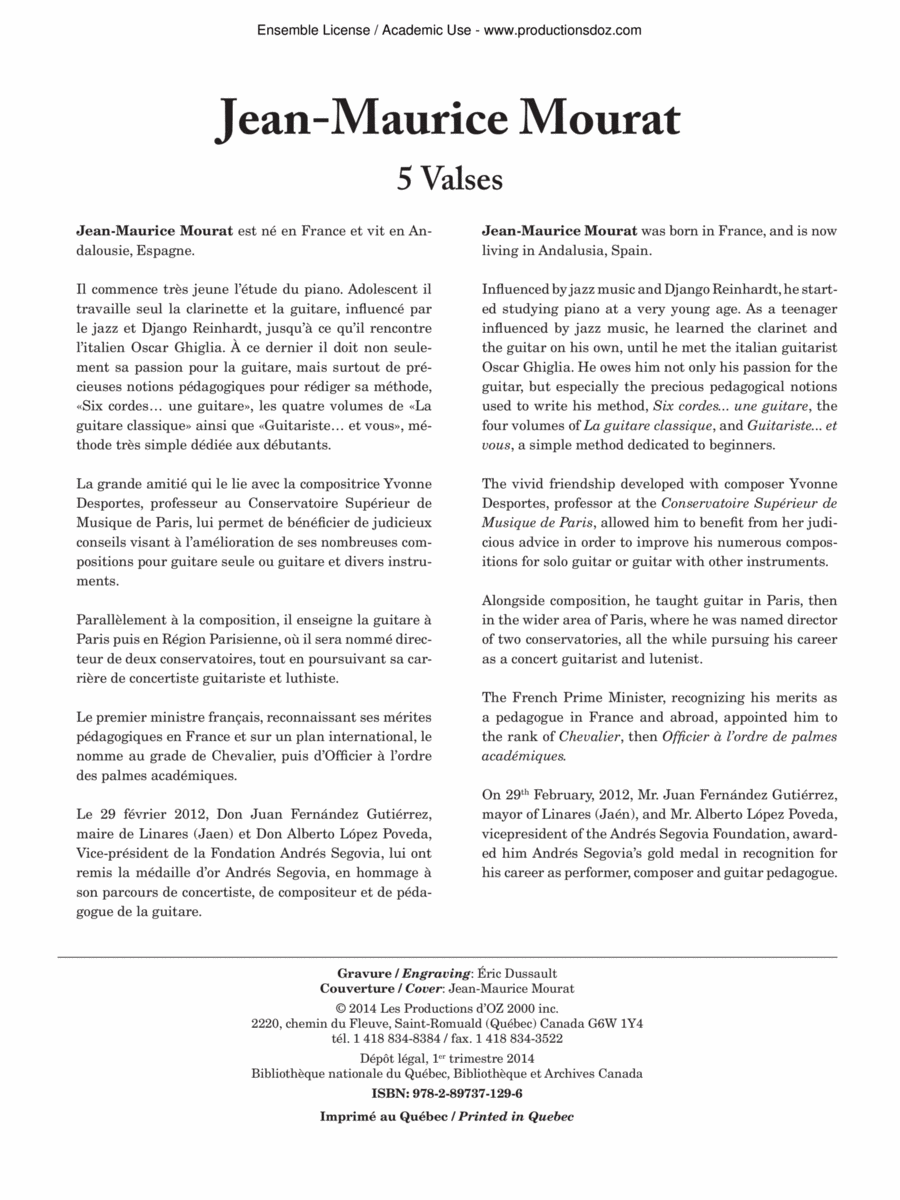 5 valses Classical Guitar scores gallery preview page 1