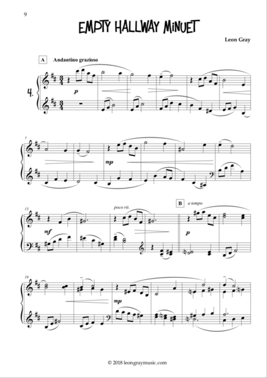 Empty Hallway Minuet (No. 4), Dottystripe Lane © 2019 Leon Gray Piano Solo scores gallery preview page 2