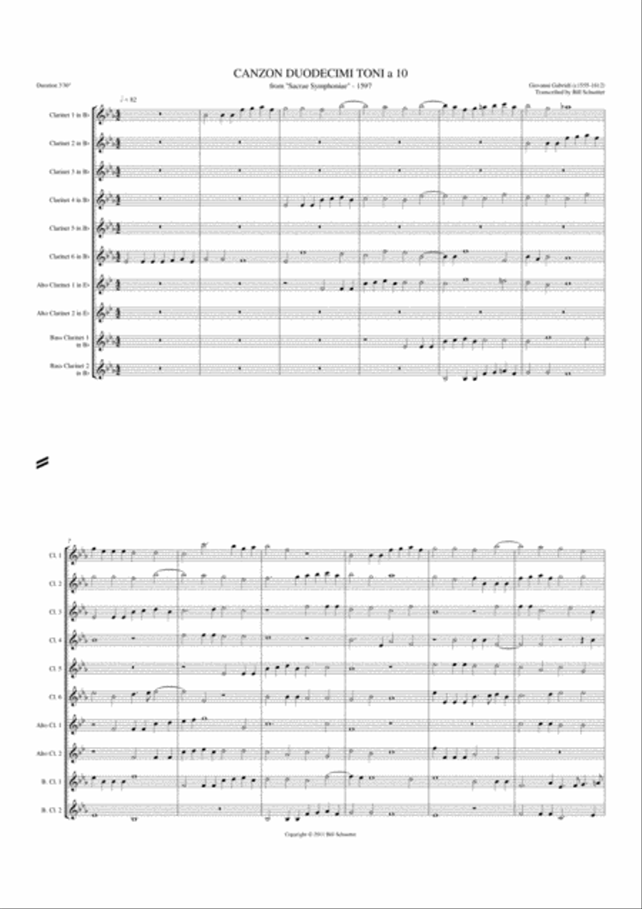 Canzon Duodecimi Toni A 10 Clarinet Choir scores gallery preview page 1