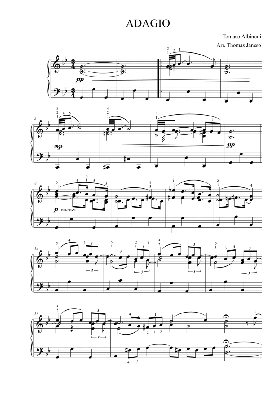 Adagio Albinoni Piano Solo scores gallery preview page 1