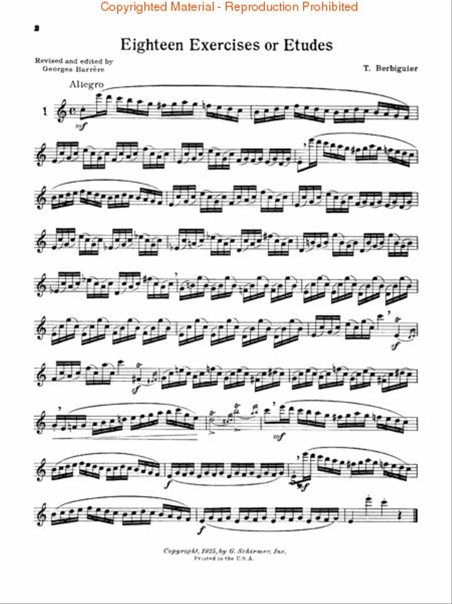 Benoit Berbiguier: Eighteen Exercises or Etudes Flute scores gallery preview page 2