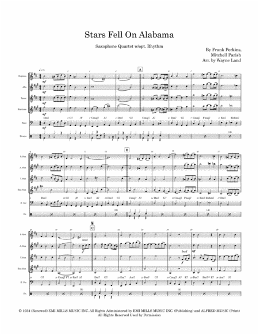 Stars Fell On Alabama Saxophone Quartet scores gallery preview page 2
