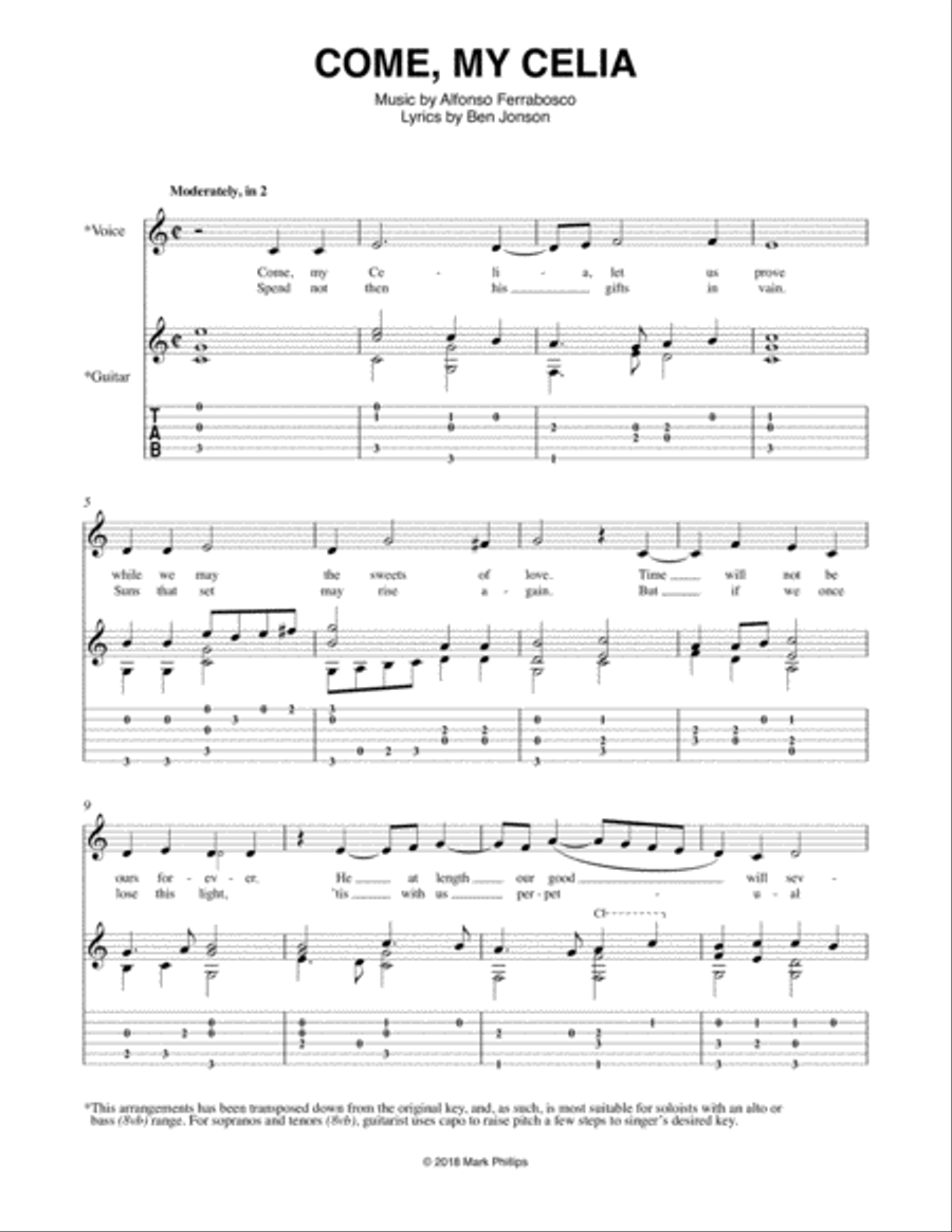 Come, My Celia Classical Guitar scores gallery preview page 1