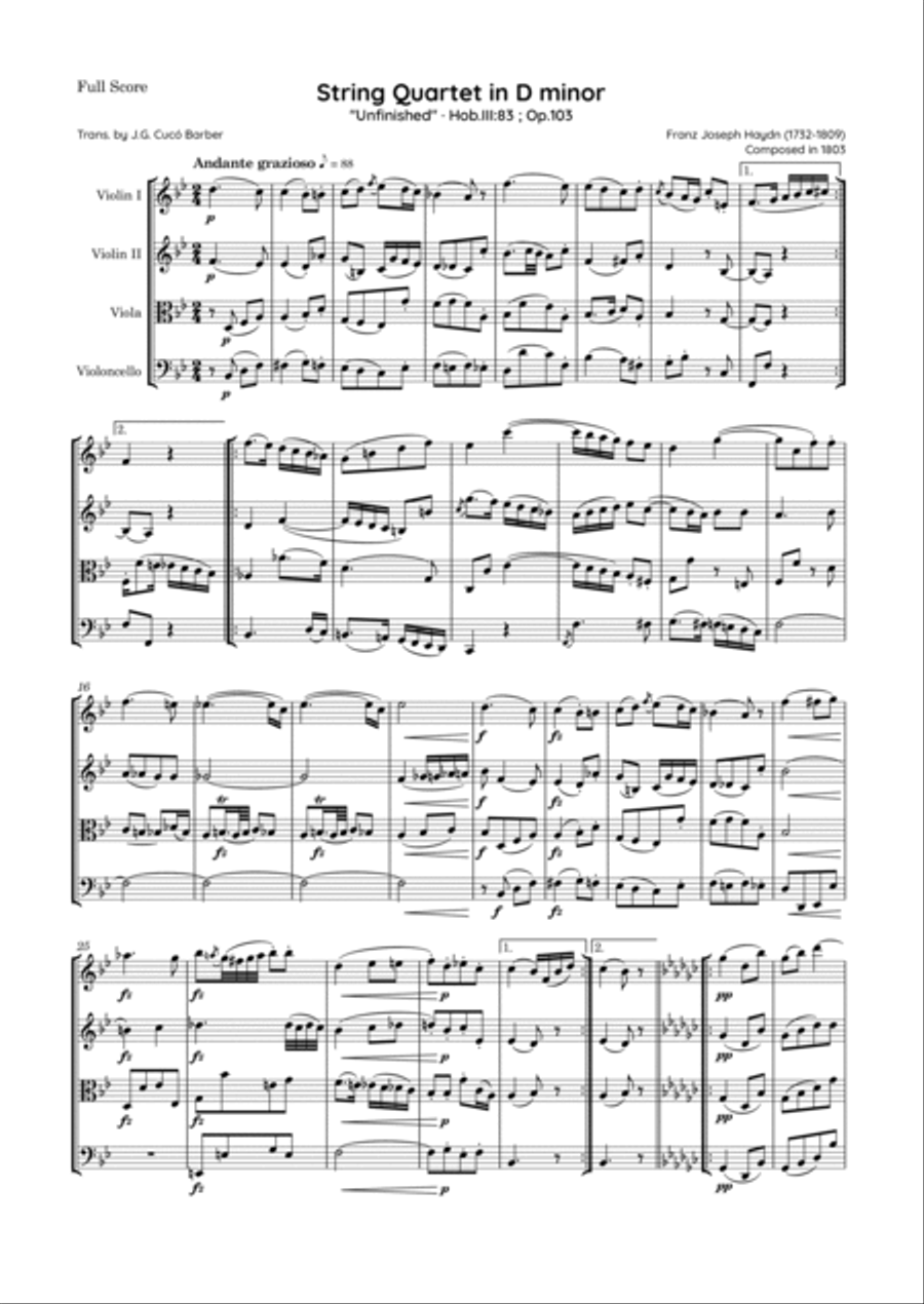 Haydn - String Quartet in D minor, Hob.III:83 ; Op.103 String Quartet scores gallery preview page 2