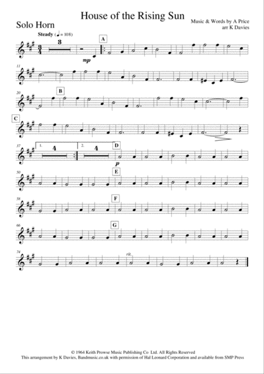 The House Of The Rising Sun Brass Ensemble scores gallery preview page 2