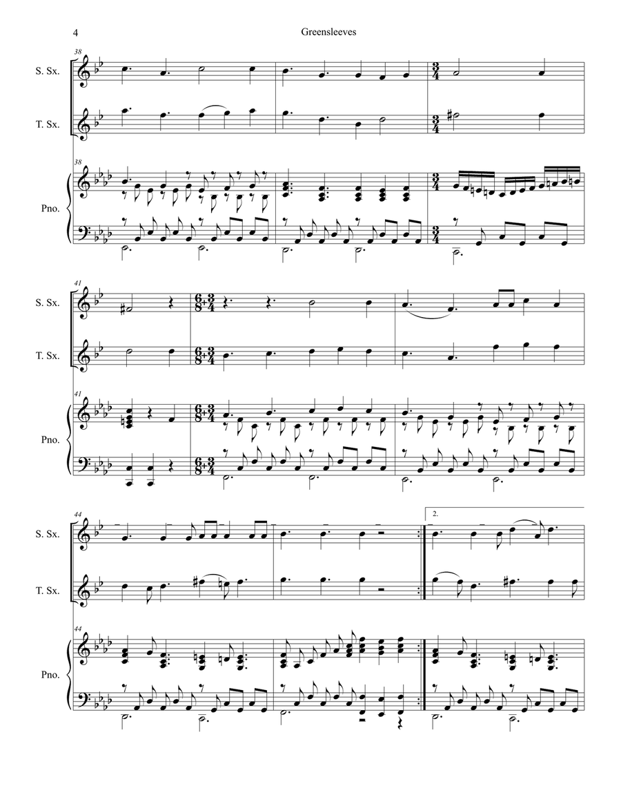 Greensleeves (Duet for Soprano and Tenor Saxophone) Woodwind Duet scores gallery preview page 4