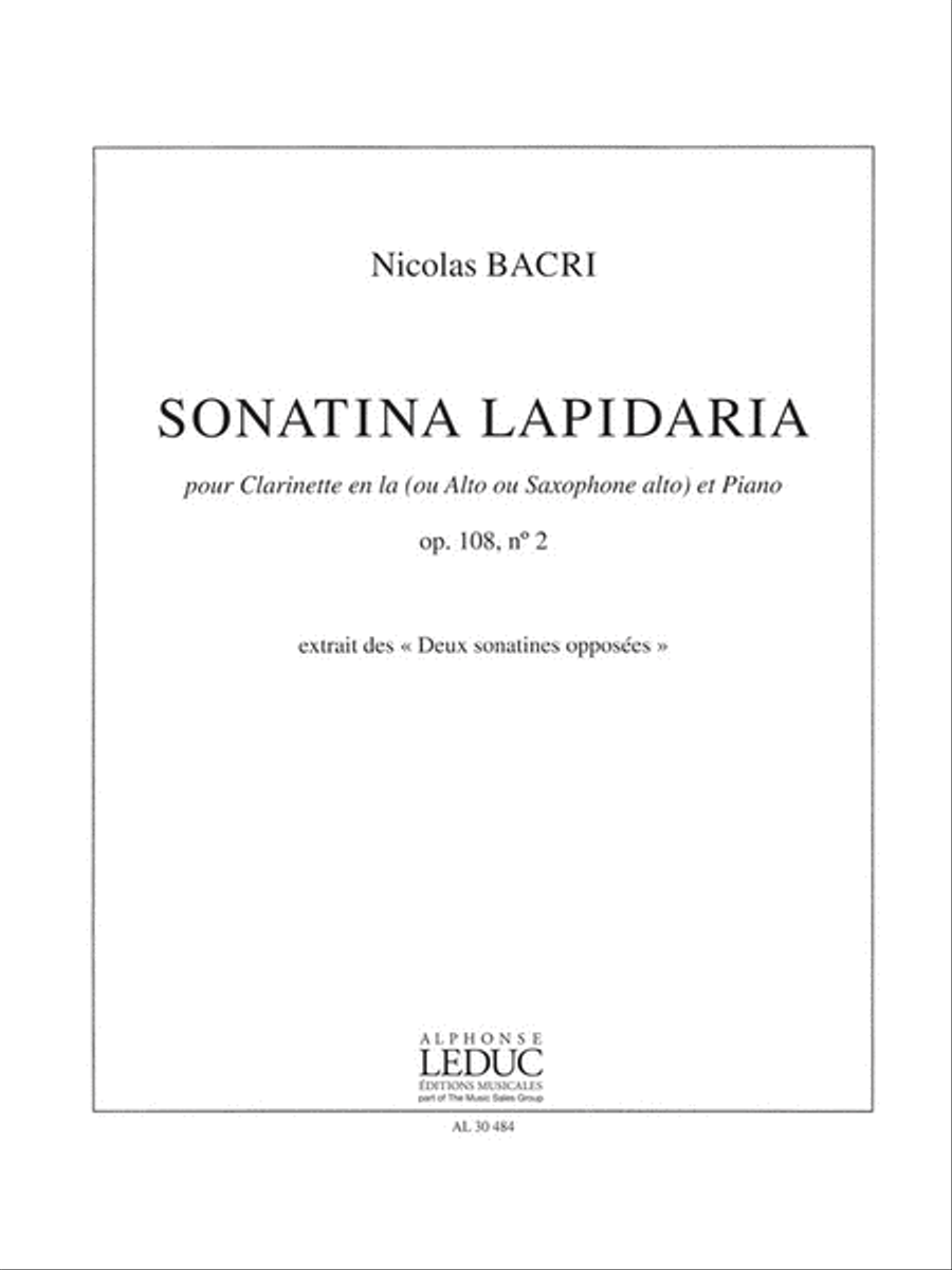 Bacri Nicolas Sonatina Lapidaria Op 108 No 2 Clarinet In A & Piano Bk Clarinet Duet scores gallery preview page 1