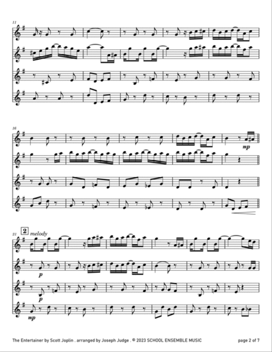 The Entertainer by Scott Joplin for Clarinet Quartet in Schools Clarinet Quartet scores gallery preview page 2