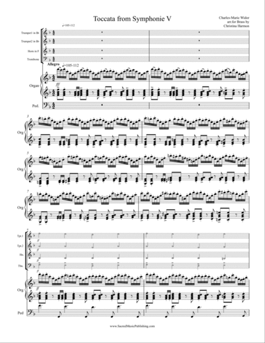 Widor Toccata in F from Symphony V for Brass Quartet and Organ Small Ensemble scores gallery preview page 2