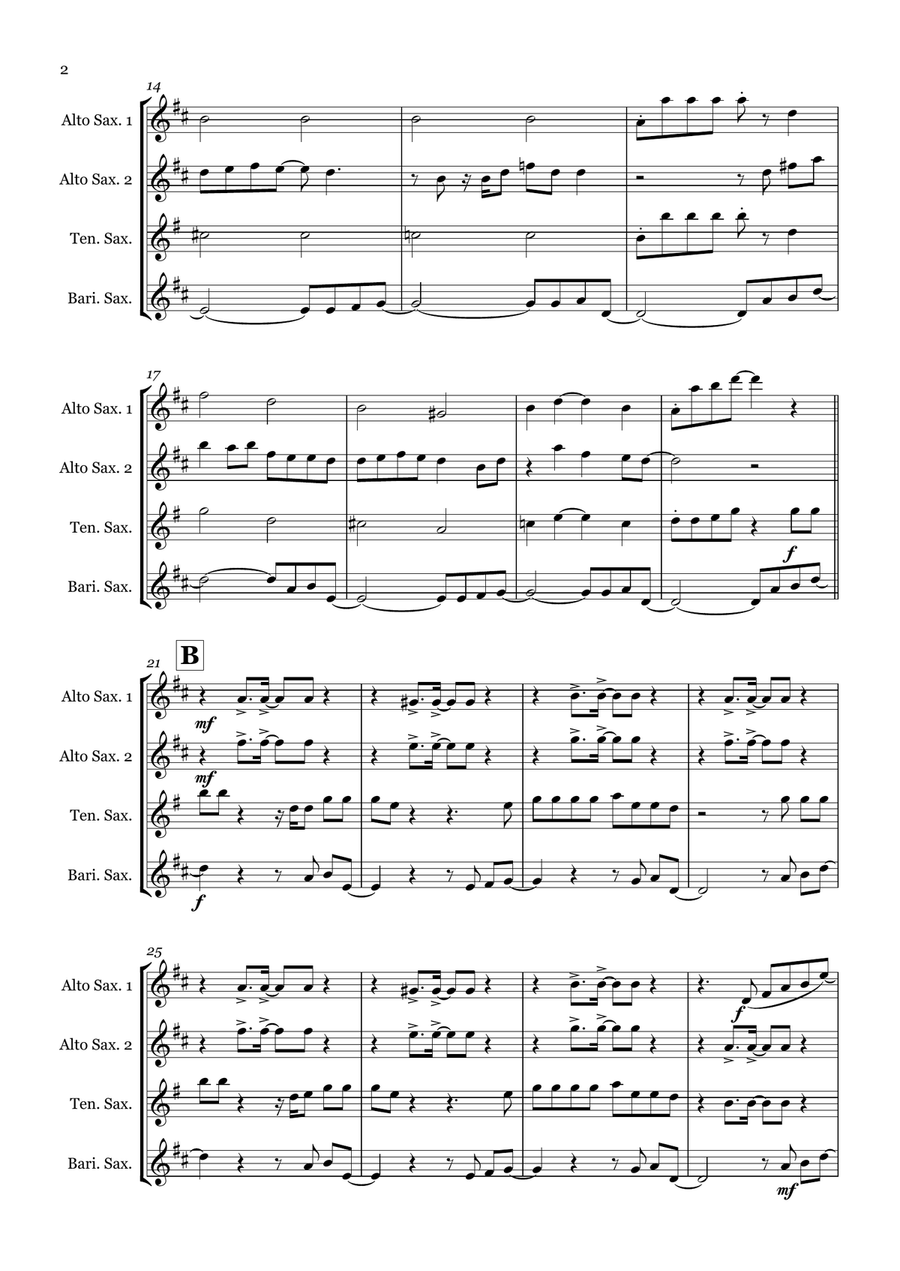 Forget You Saxophone Quartet scores gallery preview page 2