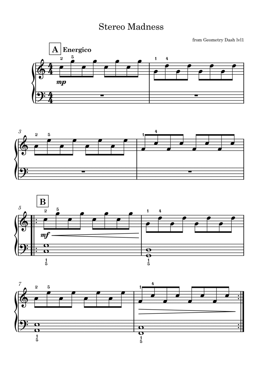 Stereo Madness Geometry Dash EASY PIANO Piano Method scores gallery preview page 1