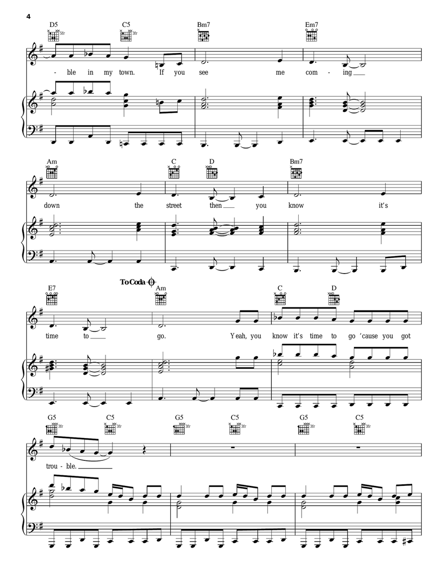 Trouble Piano, Vocal, Guitar scores gallery preview page 4