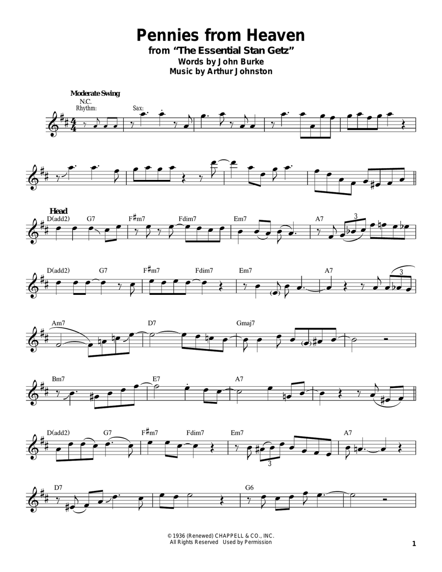 Pennies From Heaven Pennies From Heaven Tenor Saxophone scores gallery preview page 1