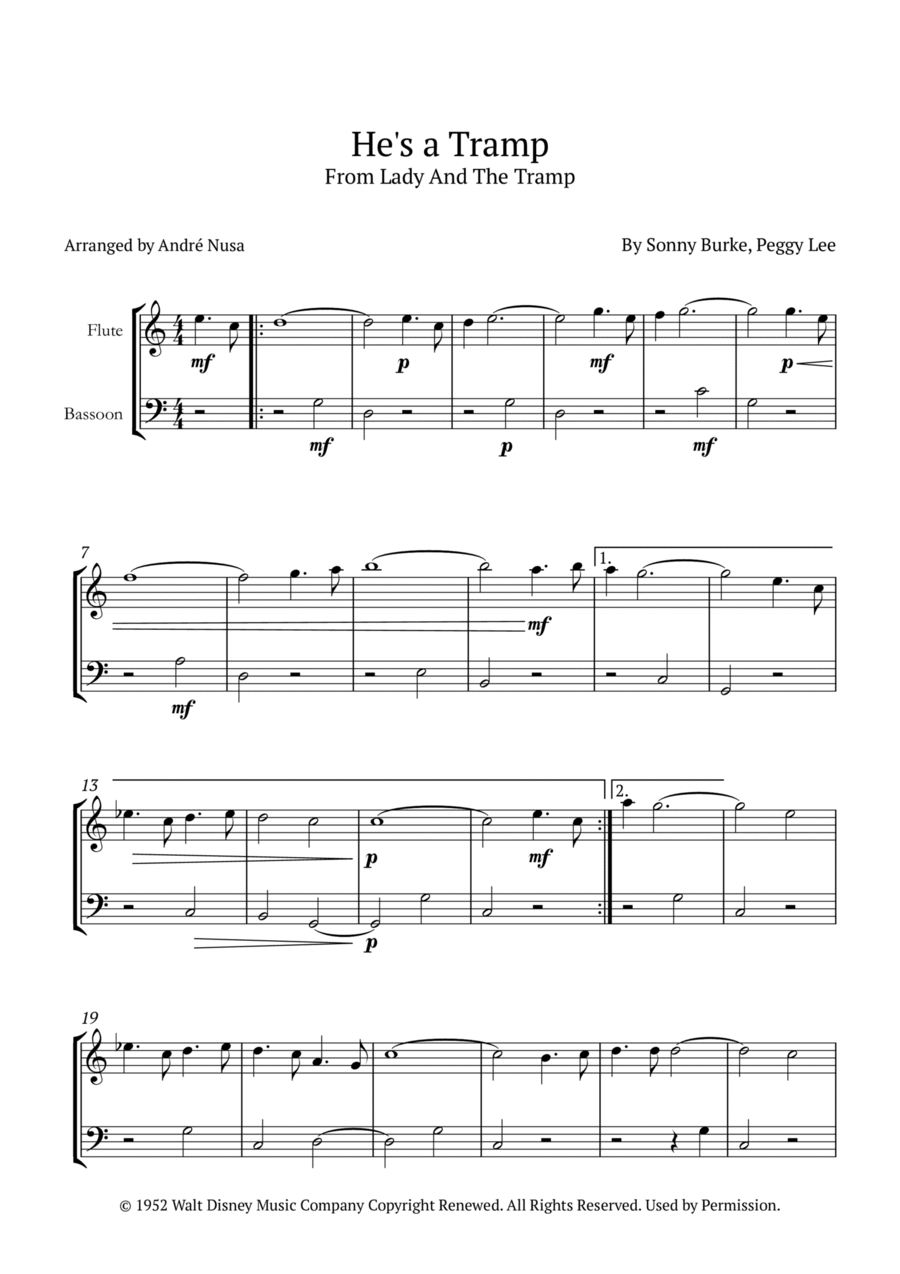 He's A Tramp Woodwind Duet scores gallery preview page 1