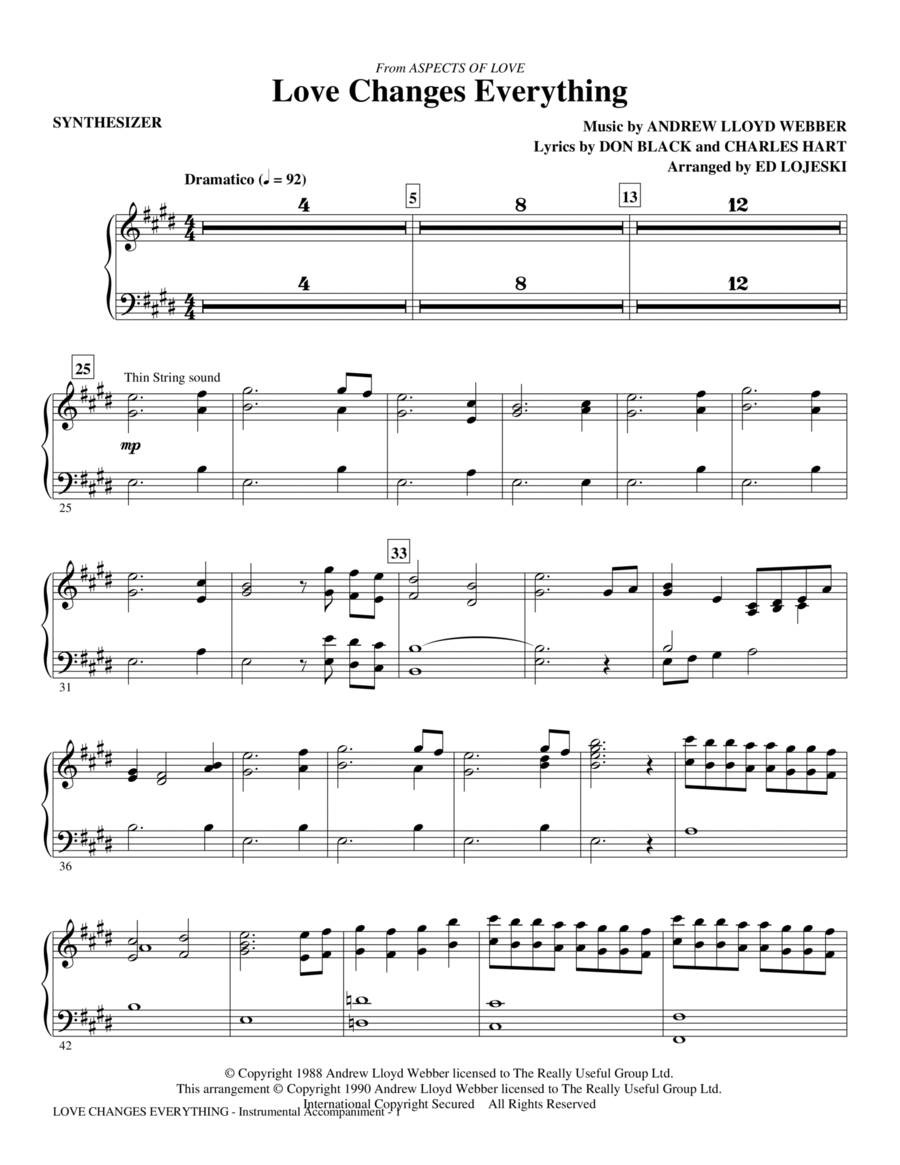 Love Changes Everything (from Aspects Of Love) (arr. Ed Lojeski) - Synthesizer Choir scores gallery preview page 1