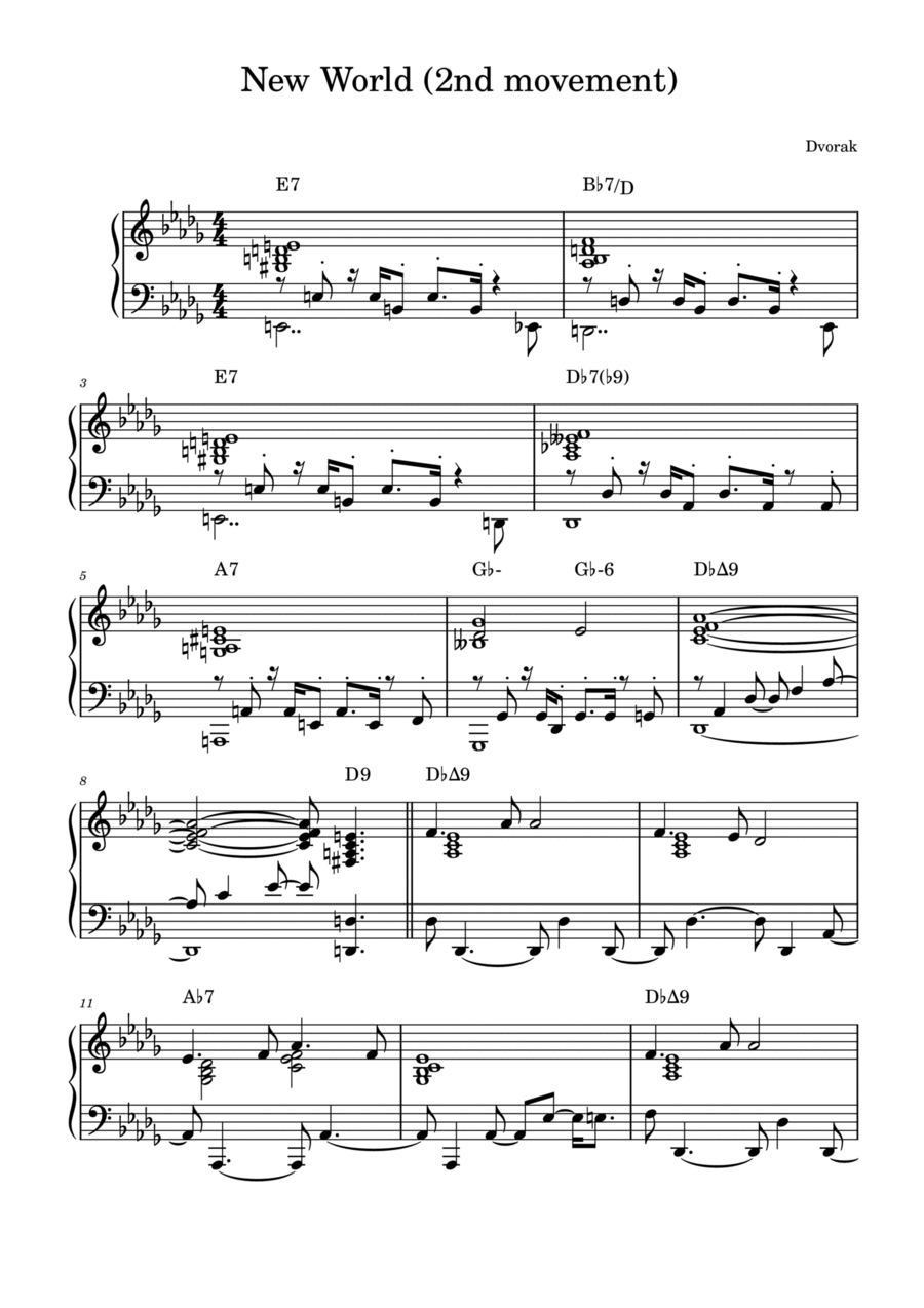 New World 2nd movement by Dvorak in Jazz style for solo piano Piano Solo scores gallery preview page 1