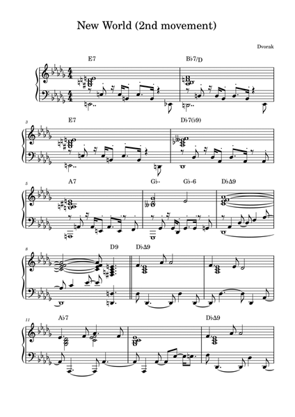 New World 2nd movement by Dvorak in Jazz style for solo piano