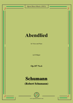 Book cover for Schumann-Abendlied,Op.107 No.6,in D Major,for Voice and Piano