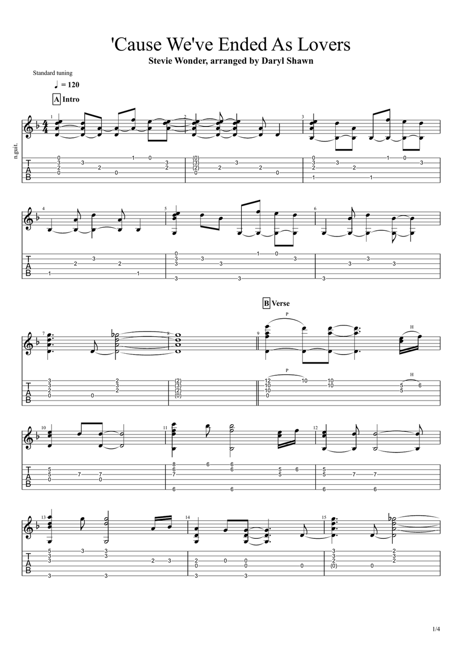 Cause We've Ended As Lovers Guitar Tablature scores gallery preview page 1