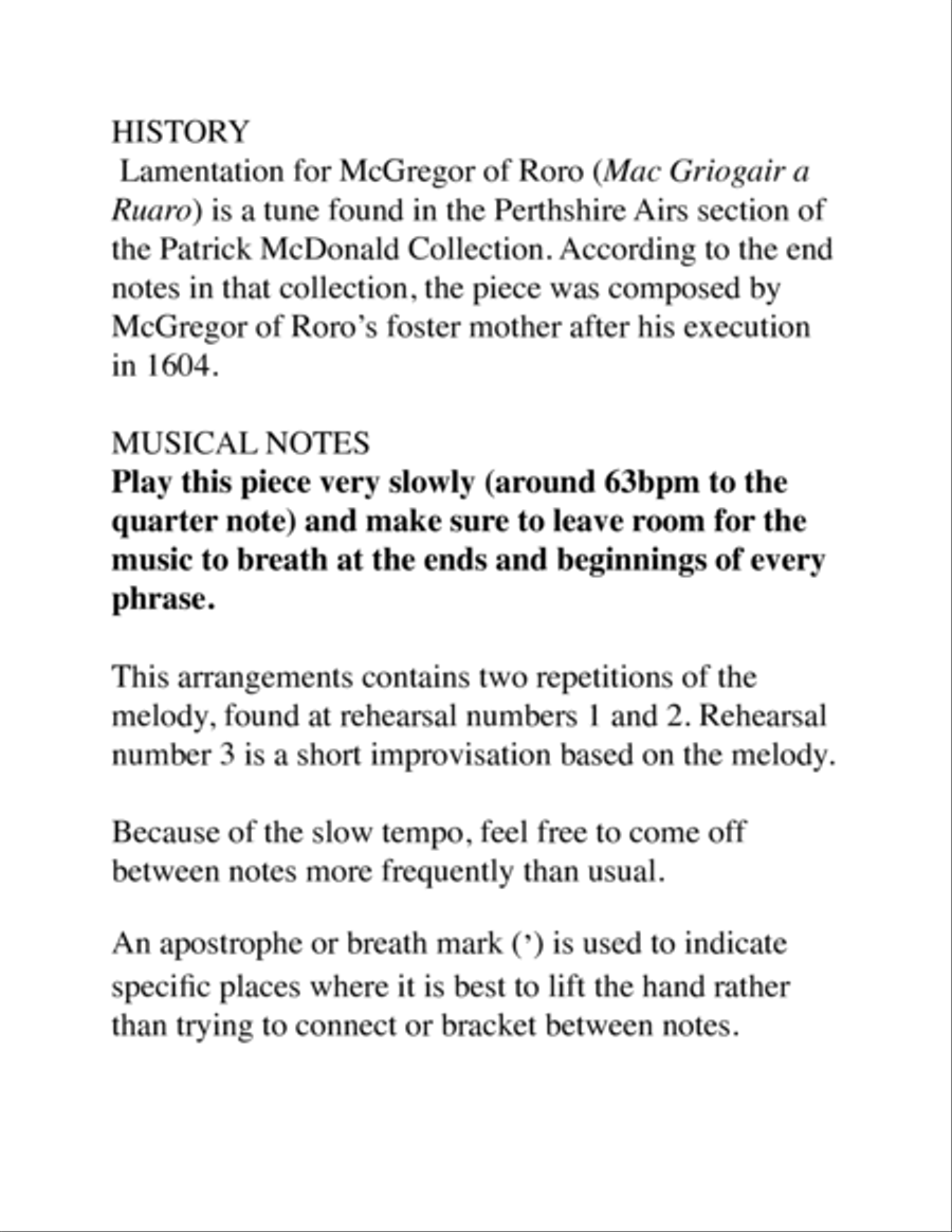 Lamentation for McGregor of Roro - Mac Griogair a Ruaro (Upper Intermediate Harp Solo) Harp scores gallery preview page 2
