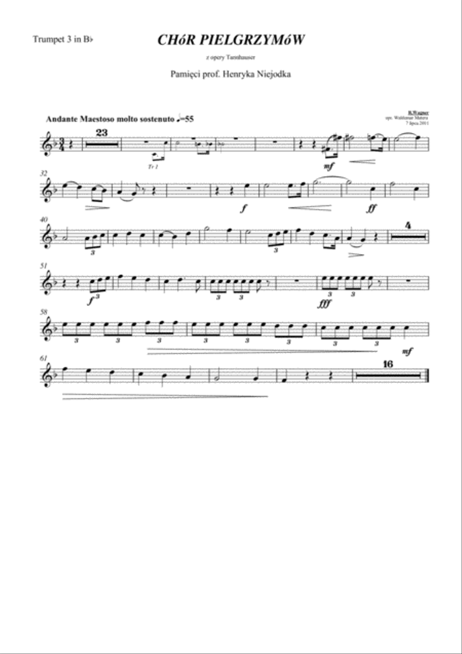 Richard Wagner - Pilgrim's Choir from Tannhauser - for Brass Choir (4 Tr, 2 Cr, 3 Trbn, 2 Tb) TB scores gallery preview page 3