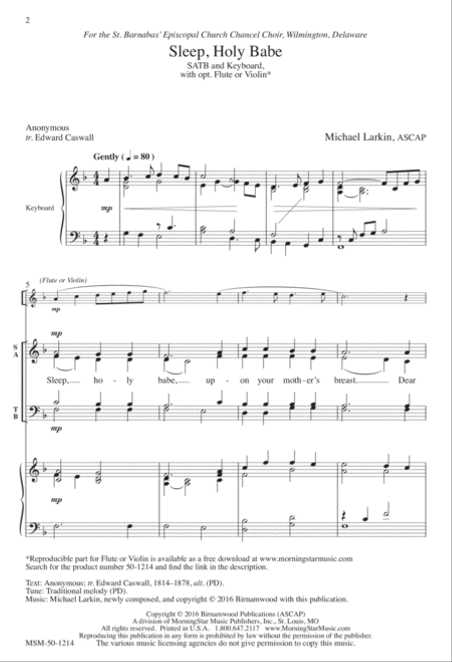 Sleep, Holy Babe 4-Part scores gallery preview page 2