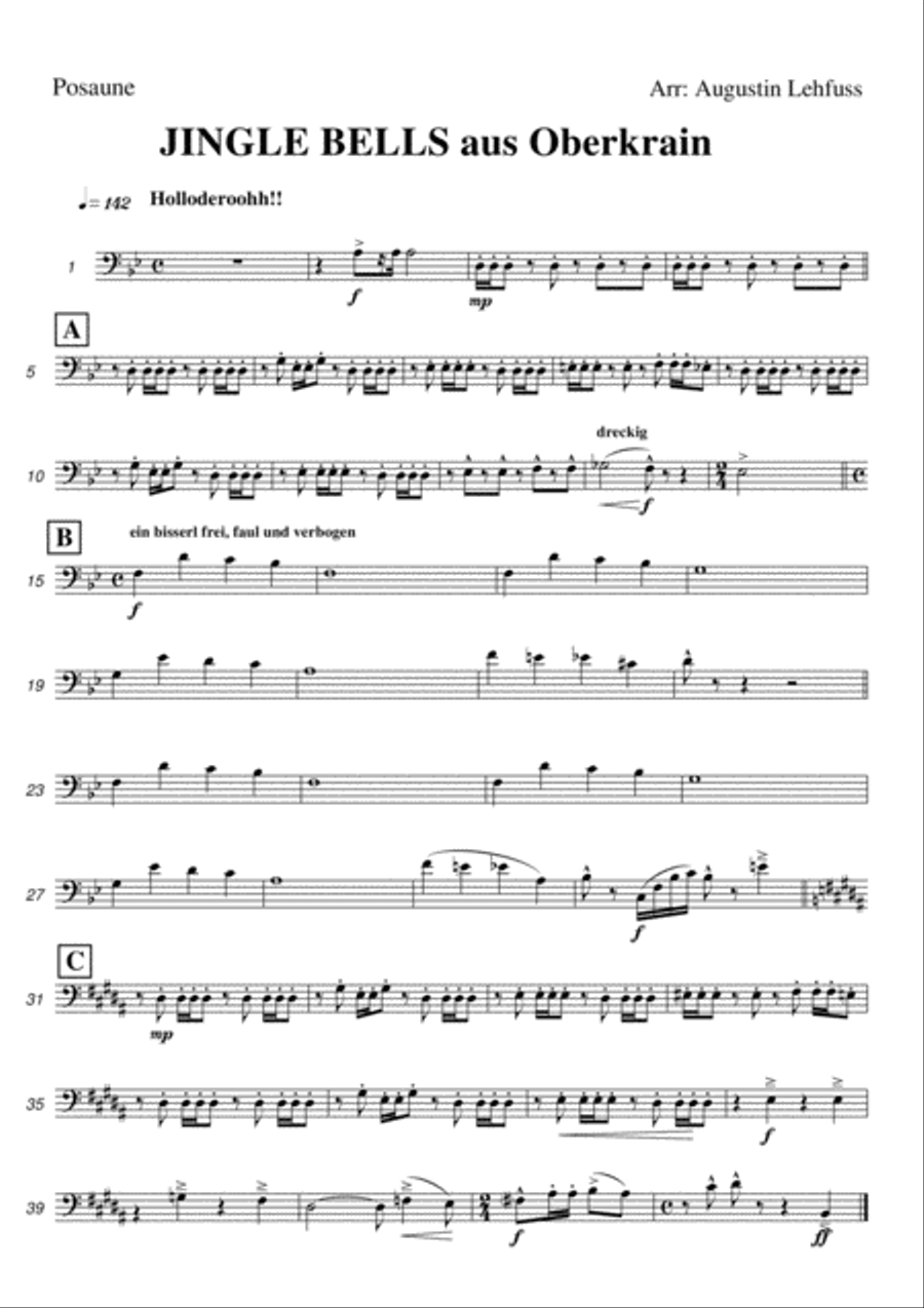 Jingle Bells from Oberkrain - funny alpine folk music version Brass Ensemble scores gallery preview page 4