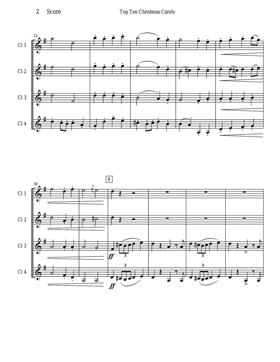O Come All Ye Faithful for Clarinet Quartet Clarinet Quartet scores gallery preview page 2