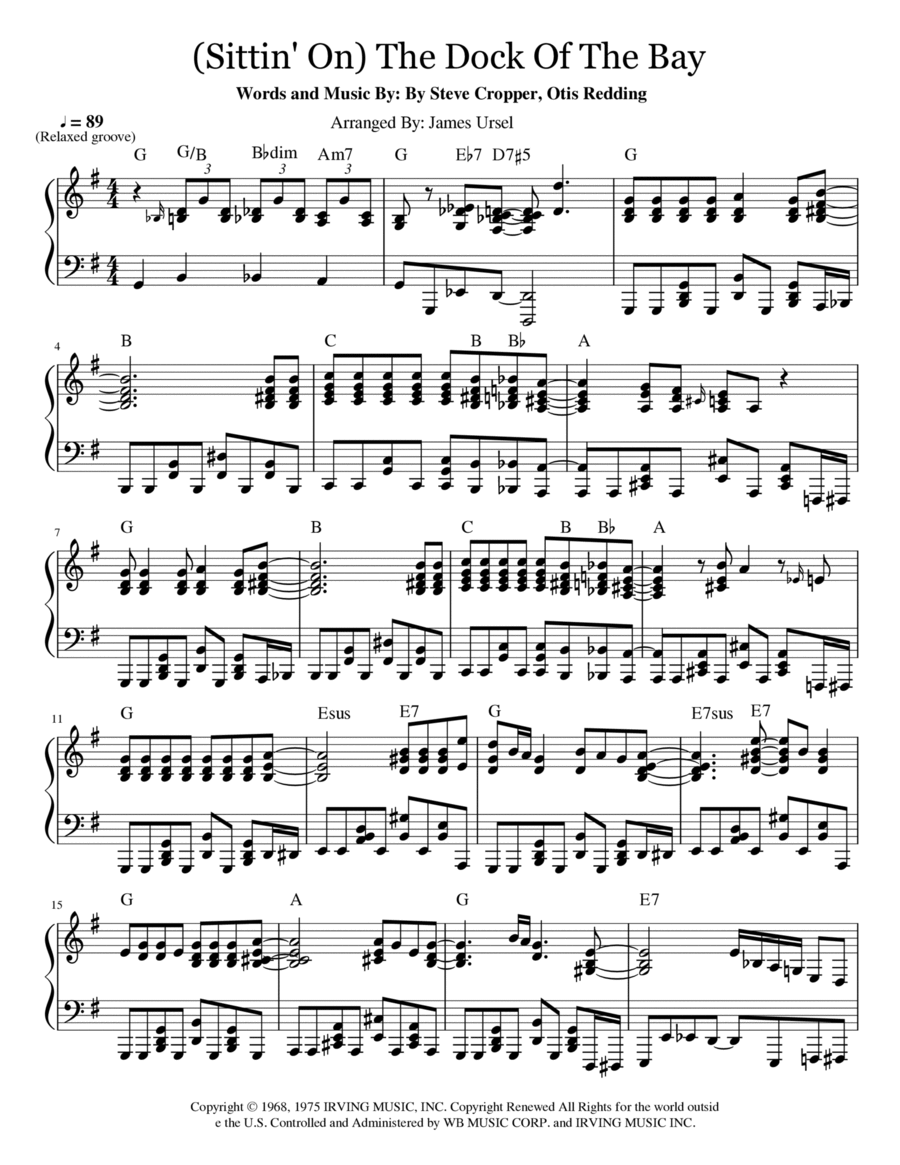 (sittin' On) The Dock Of The Bay Piano Solo scores gallery preview page 1